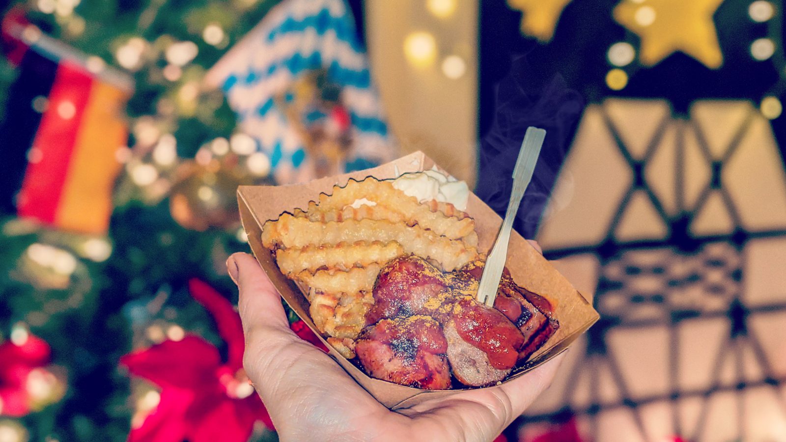 German Christmas market foods and drinks you can enjoy at home (with recipes) | Things like currywurst, schneeballen, stollen, flammkuchen, mushrooms, waffles, potato pancakes, almonds, and more!