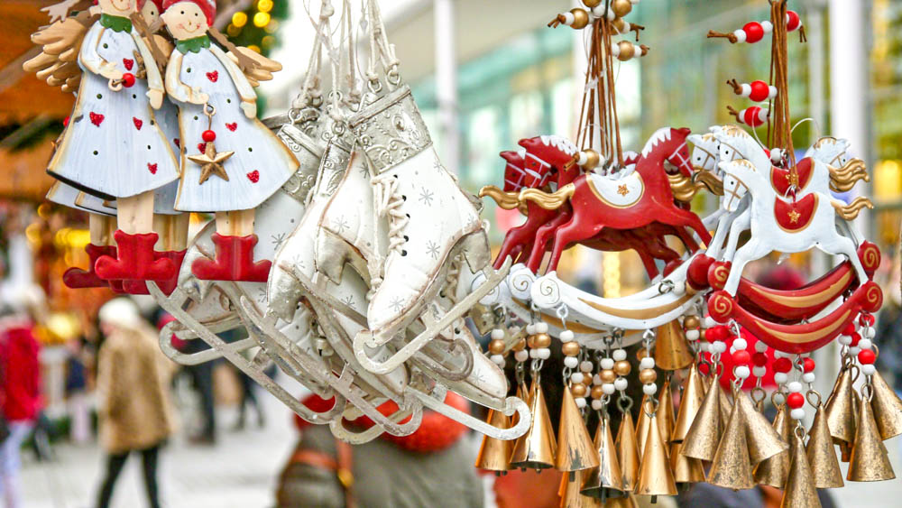 decorations and ornaments at the german christmas market