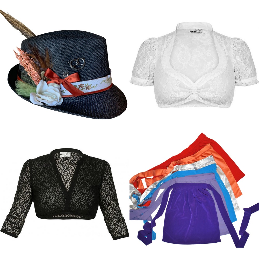 dirndl enamel pin set, Bavarian hat, dirndl blouse and aprons from Rare Dirndl