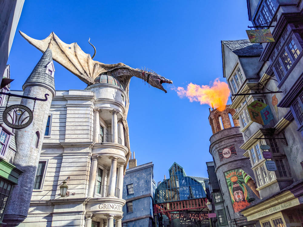 Gringotts dragon at Universal Orlando during the pandemic