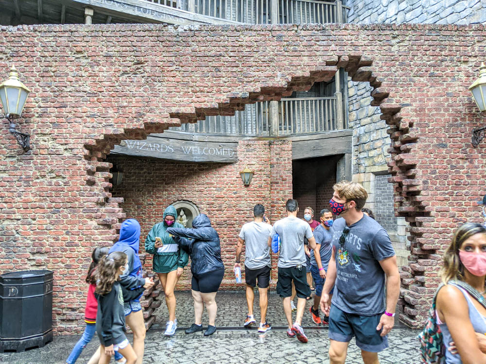 People wearing masks at Wizarding World of Harry Potter at Universal Orlando during the pandemic