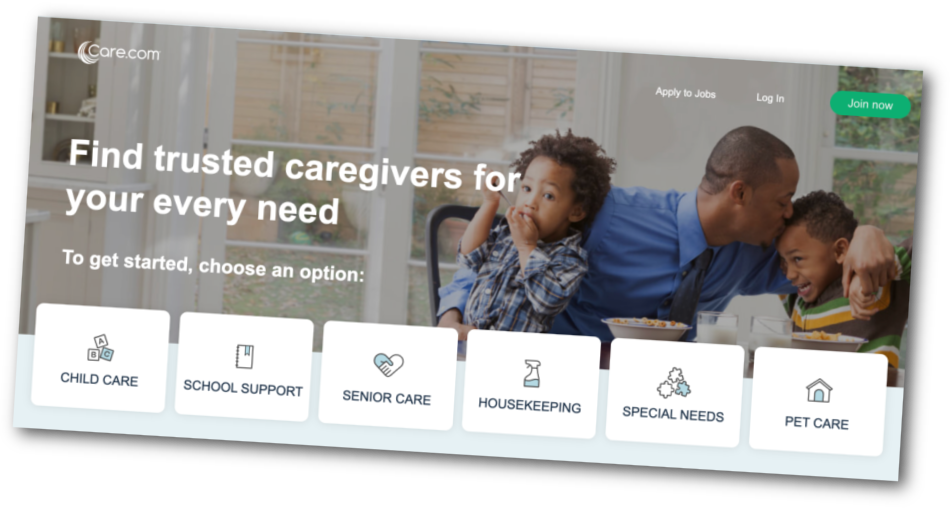 screenshot of care.com for hiring caregivers