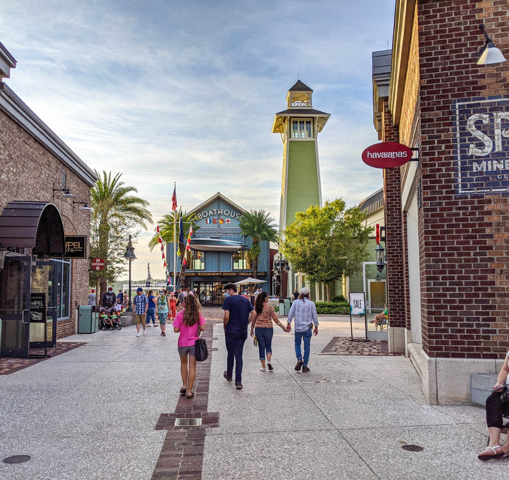 shopping area at sunset - things to do in orlando besides theme parks
