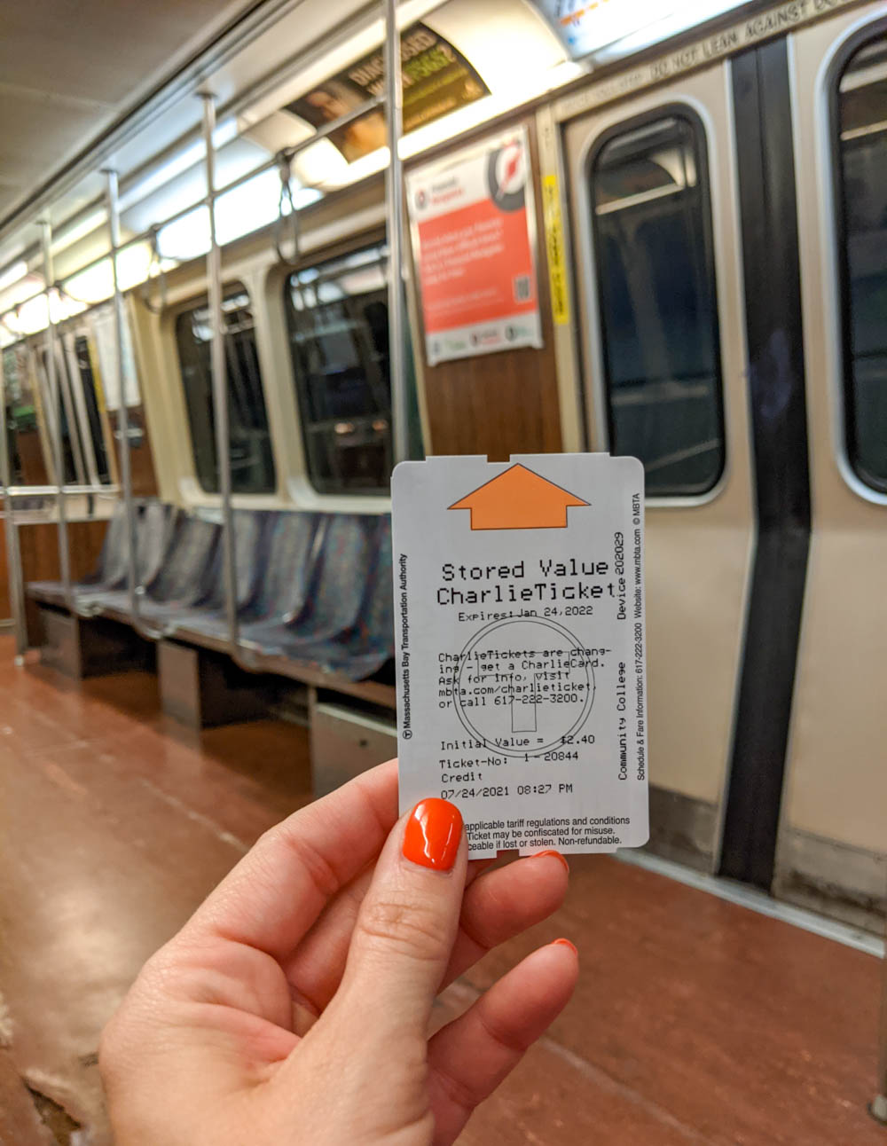 subway ticket on a subway car