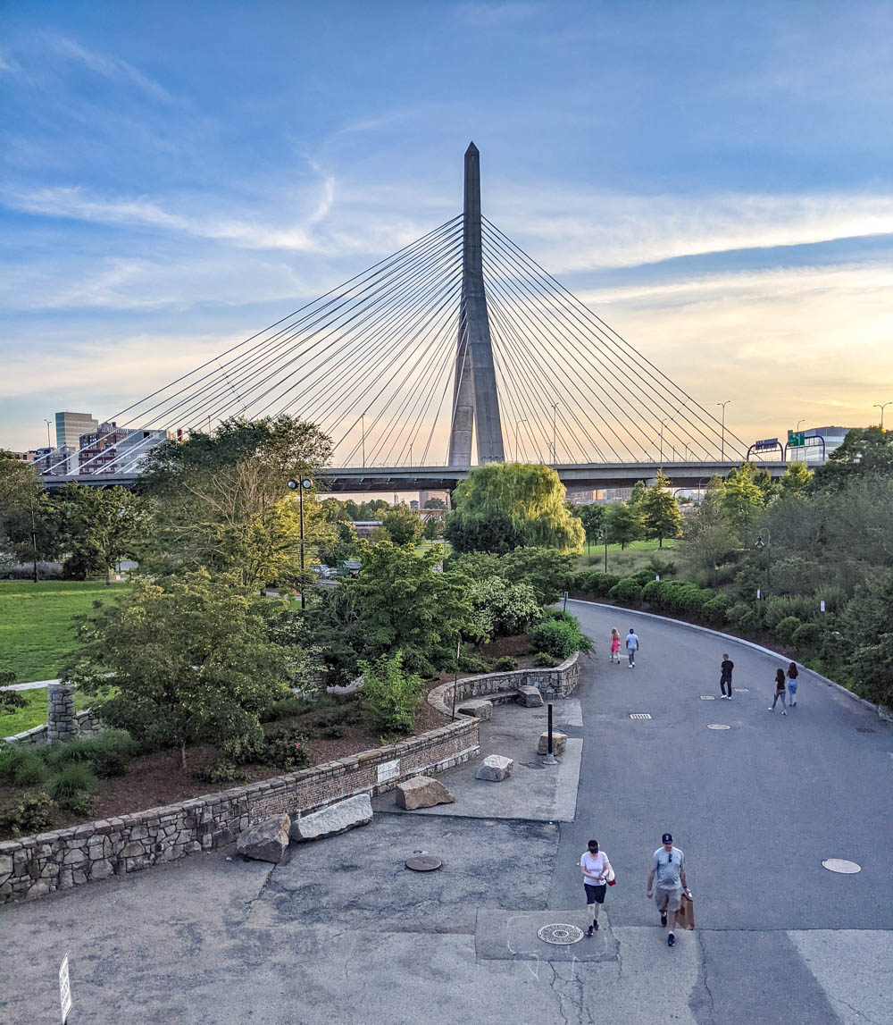 Boston bucket list and the best things to do in Boston: Zakim Bridge and park at sunset