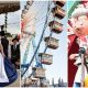 3-part image with oktoberfest dancer, ferris wheel, and fake oktoberfest chef