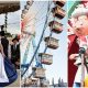 3-part image with oktoberfest dancer, ferris wheel, and fake oktoberfest chef