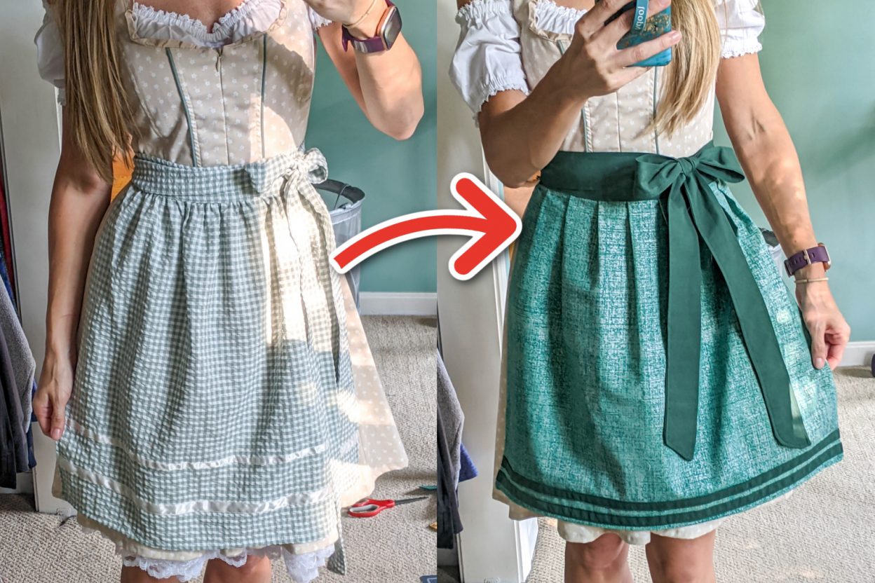 12 Super Easy Ways to Upgrade a Cheap Dirndl for Oktoberfest: Simple Oktoberfest Outfit Hacks; What to wear for Oktoberfest, how to upgrade your dirndl; DIY Oktoberfest outfit for women; upgrade your dirndl apron, blouse, and more.