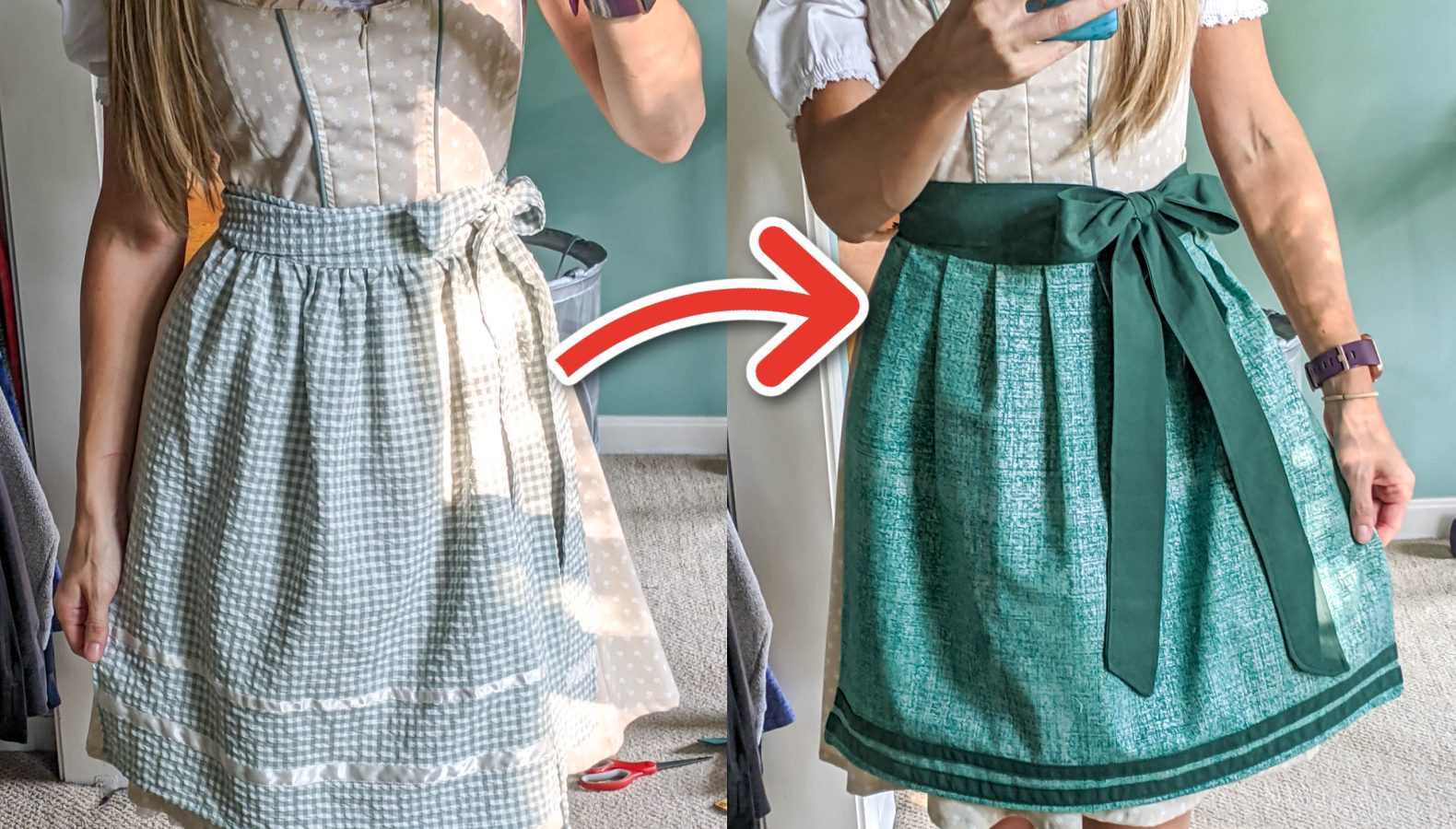 12 Super Easy Ways to Upgrade a Cheap Dirndl for Oktoberfest: Simple Oktoberfest Outfit Hacks; What to wear for Oktoberfest, how to upgrade your dirndl; DIY Oktoberfest outfit for women; upgrade your dirndl apron, blouse, and more.