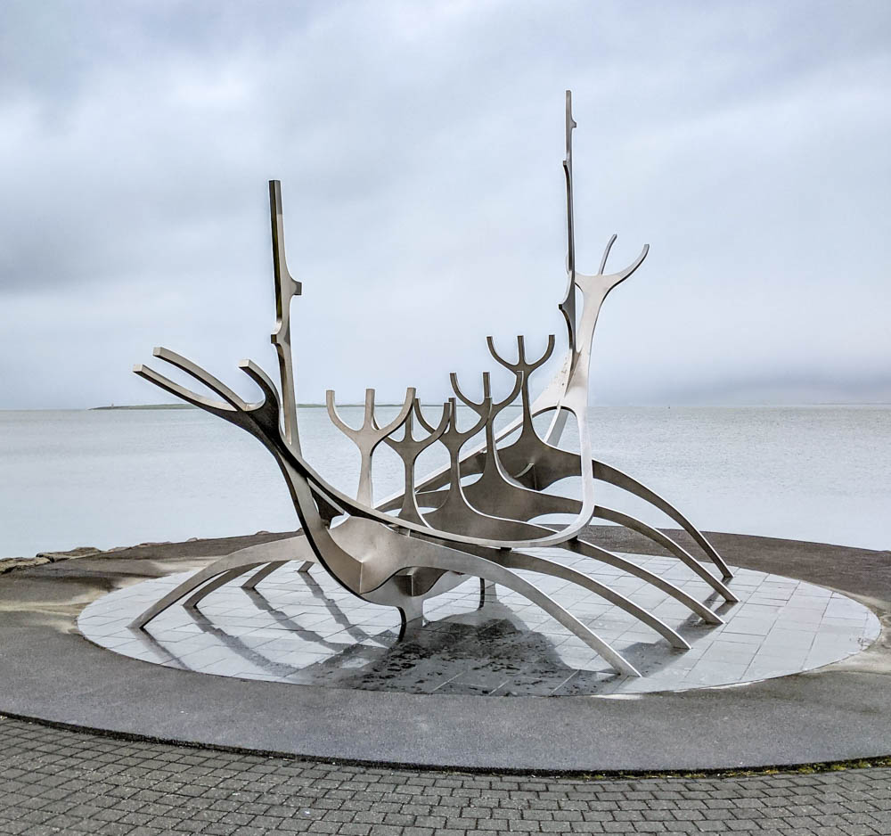 Iceland's famous sun voyager sculpture in front of the ocean