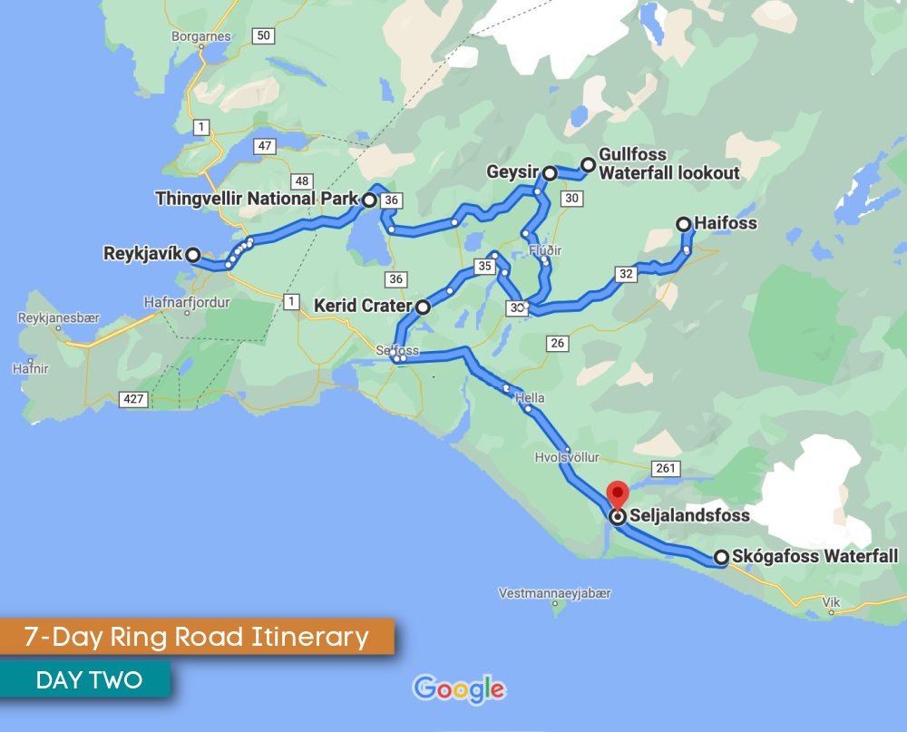 day 2 map of my 7-day iceland itinerary