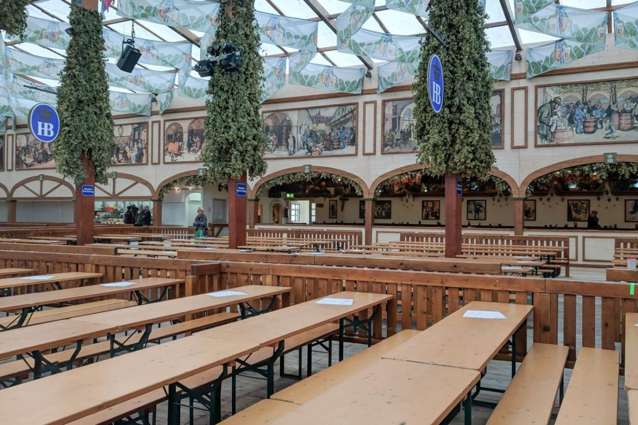 empty oktoberfest beer tent