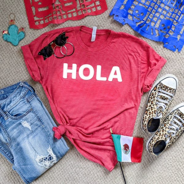 Hola Tee Shirt in multiple colors - say hey in Spanish in this comfortable tee