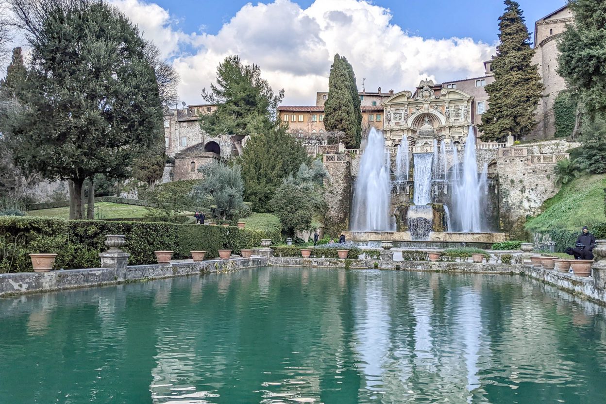 Giant fountain with turquoise pool in front