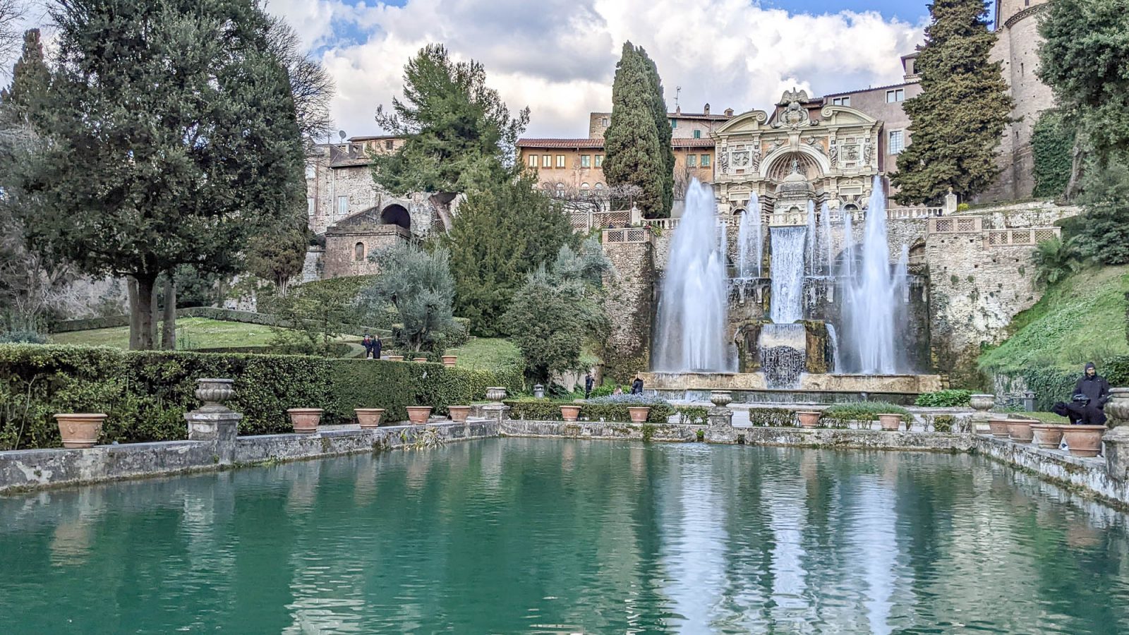 Giant fountain with turquoise pool in front