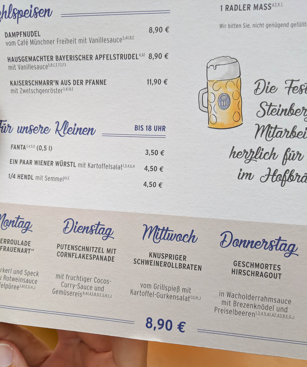 german menu showing lunch specials