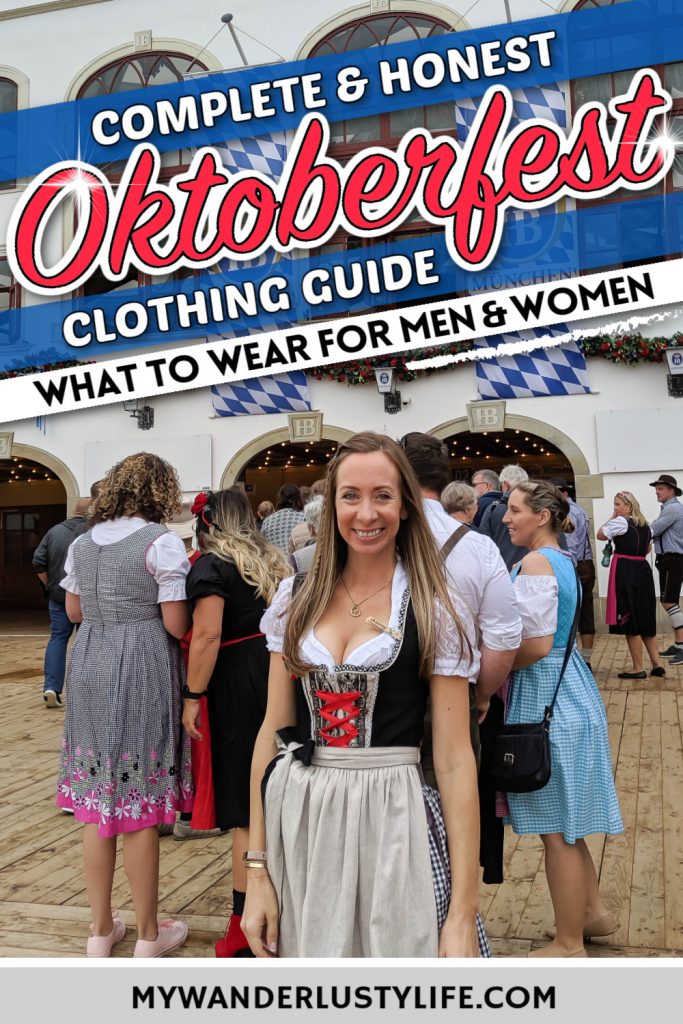 Pinterest image with title of this post and me in my dirndl