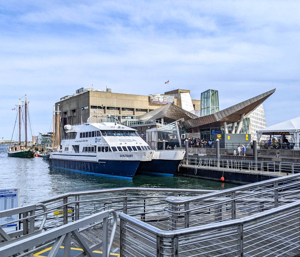 big ships in front of aquarium building on the water