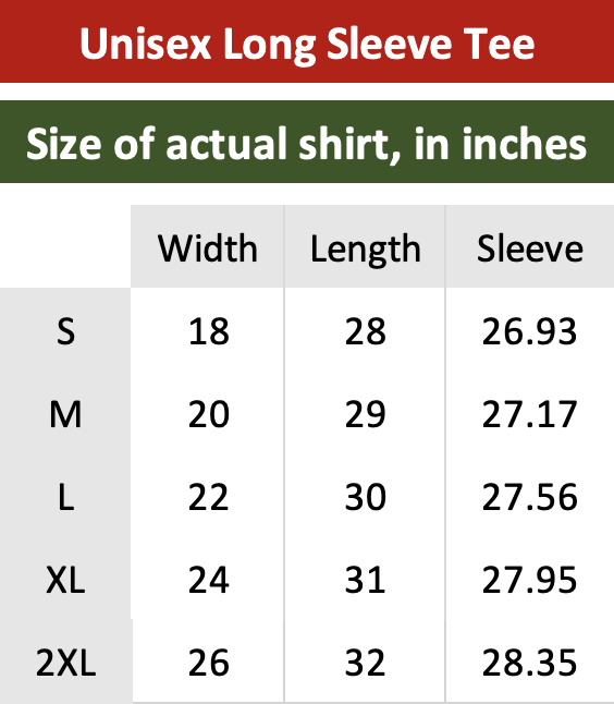 German christmas long sleeve tee size chart