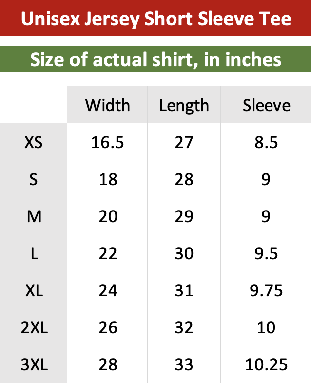 German christmas tee size chart