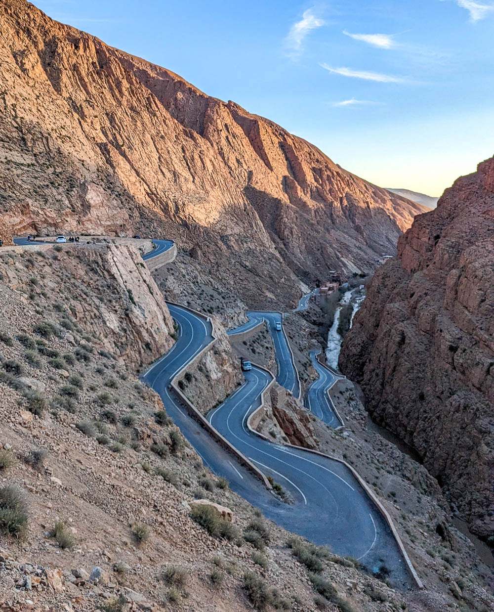 looking down a valley at some very windy streets