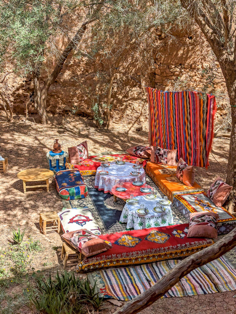 colorful setting of seats and tables in the sun