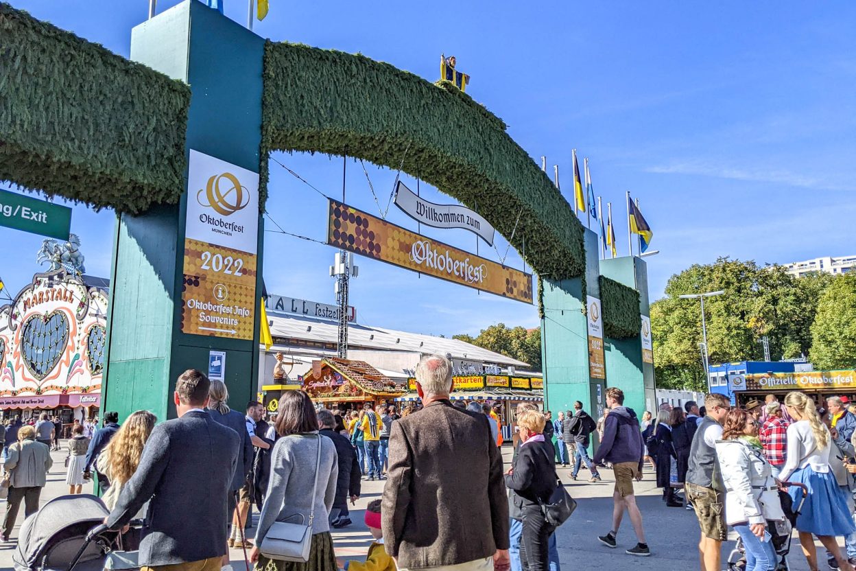 Main entrance to oktoberfest on a sunny day