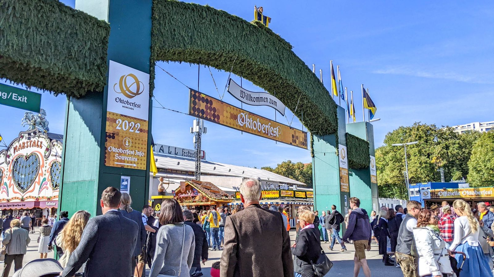 Main entrance to oktoberfest on a sunny day