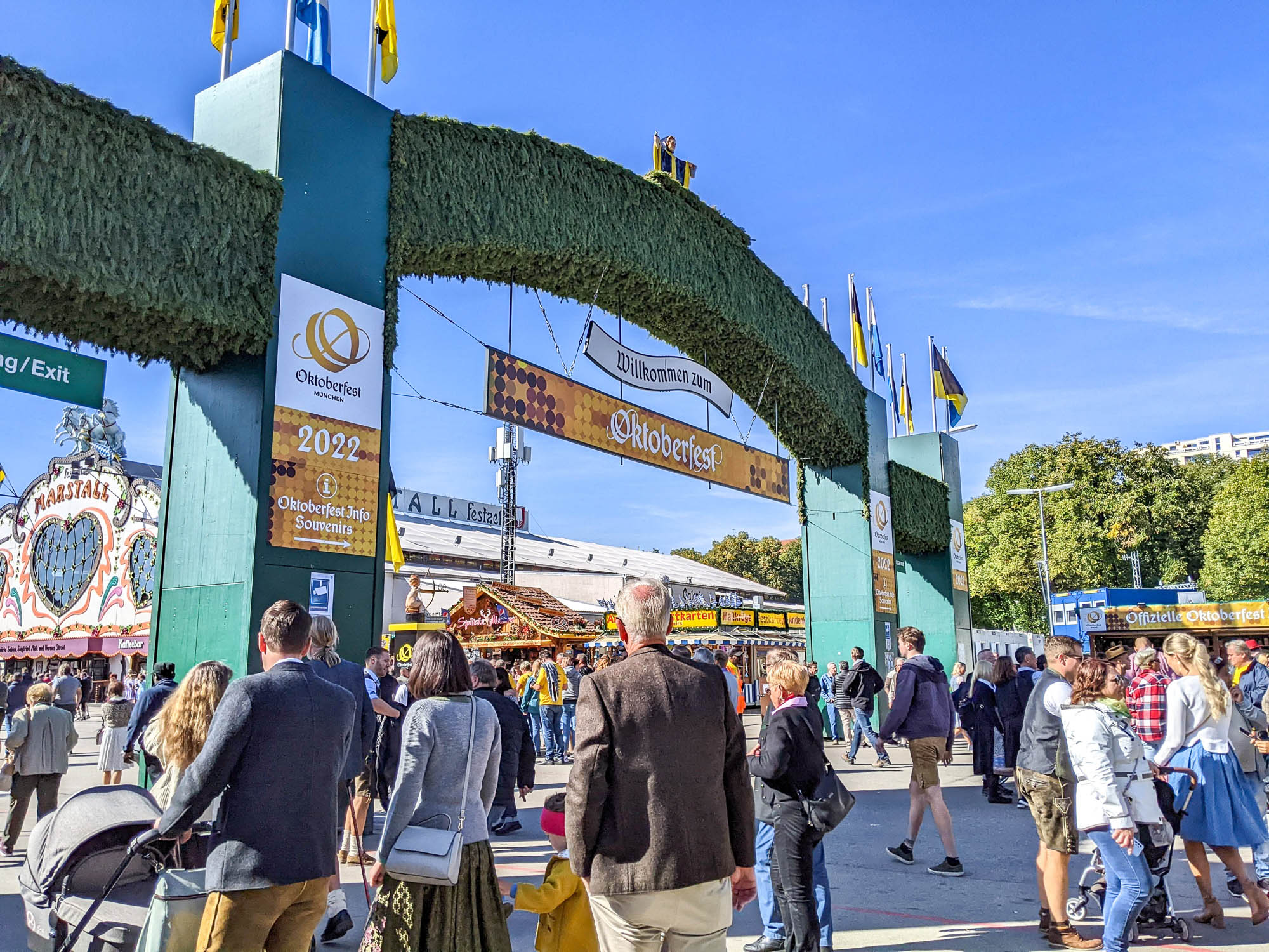 Main entrance to oktoberfest on a sunny day