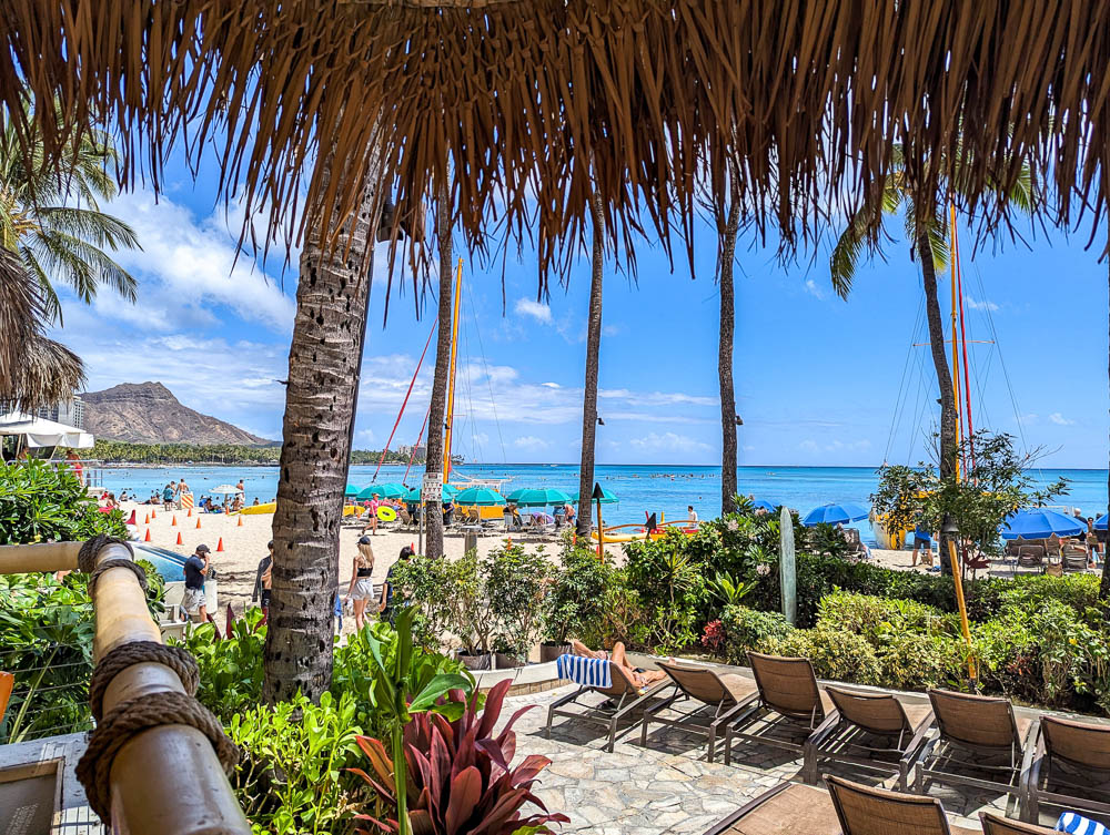 view of ocean and diamond head crater from a restaurant