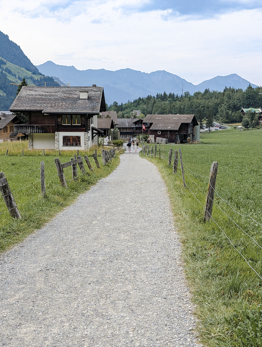 gravel path through a small village