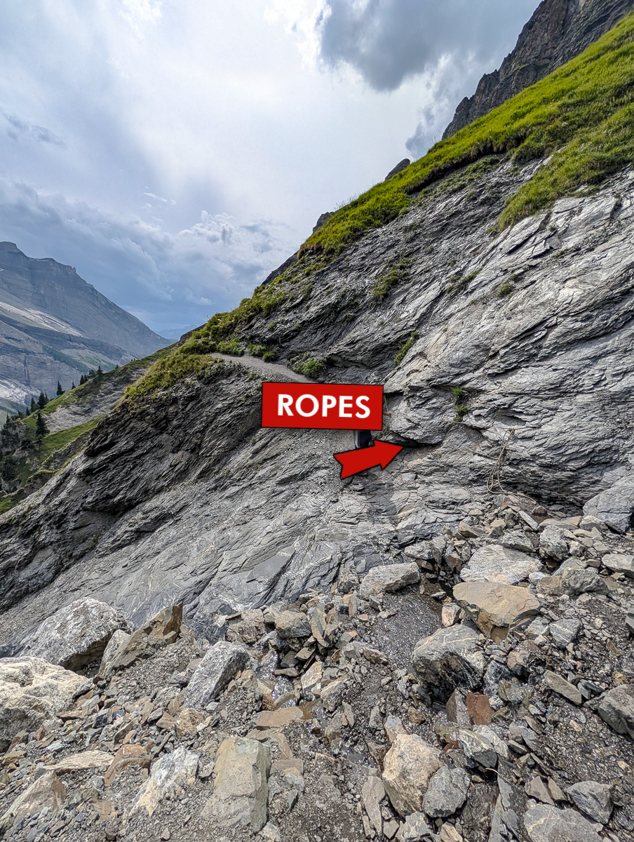 ropes along a dangerous rocky path